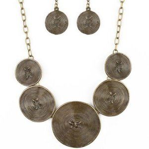 Deserves A Medal Brass Paparazzi Necklace Earrings